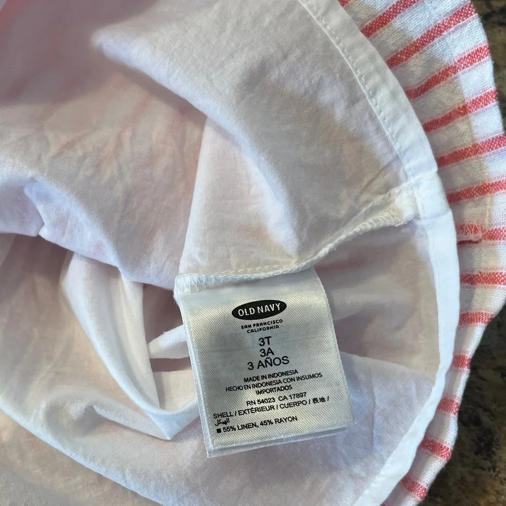 Old Navy Linen Blend Red White Striped Dress Coastal Preppy Nautical Girls 3T